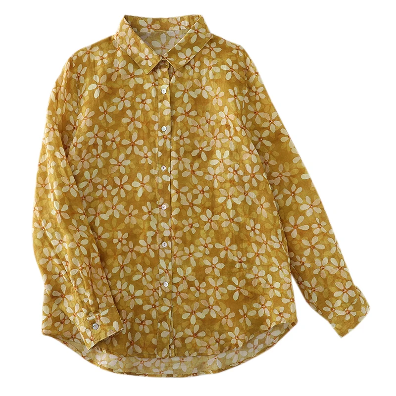 Новая весенне-осенняя мода с цветочным принтом и длинными рукавами на пуговицах