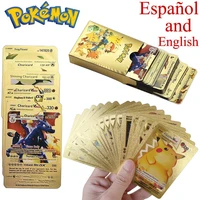 latest pokemon pikachu charizard metal black gold power cards spanish english version rare collectible trainer versus kids toys