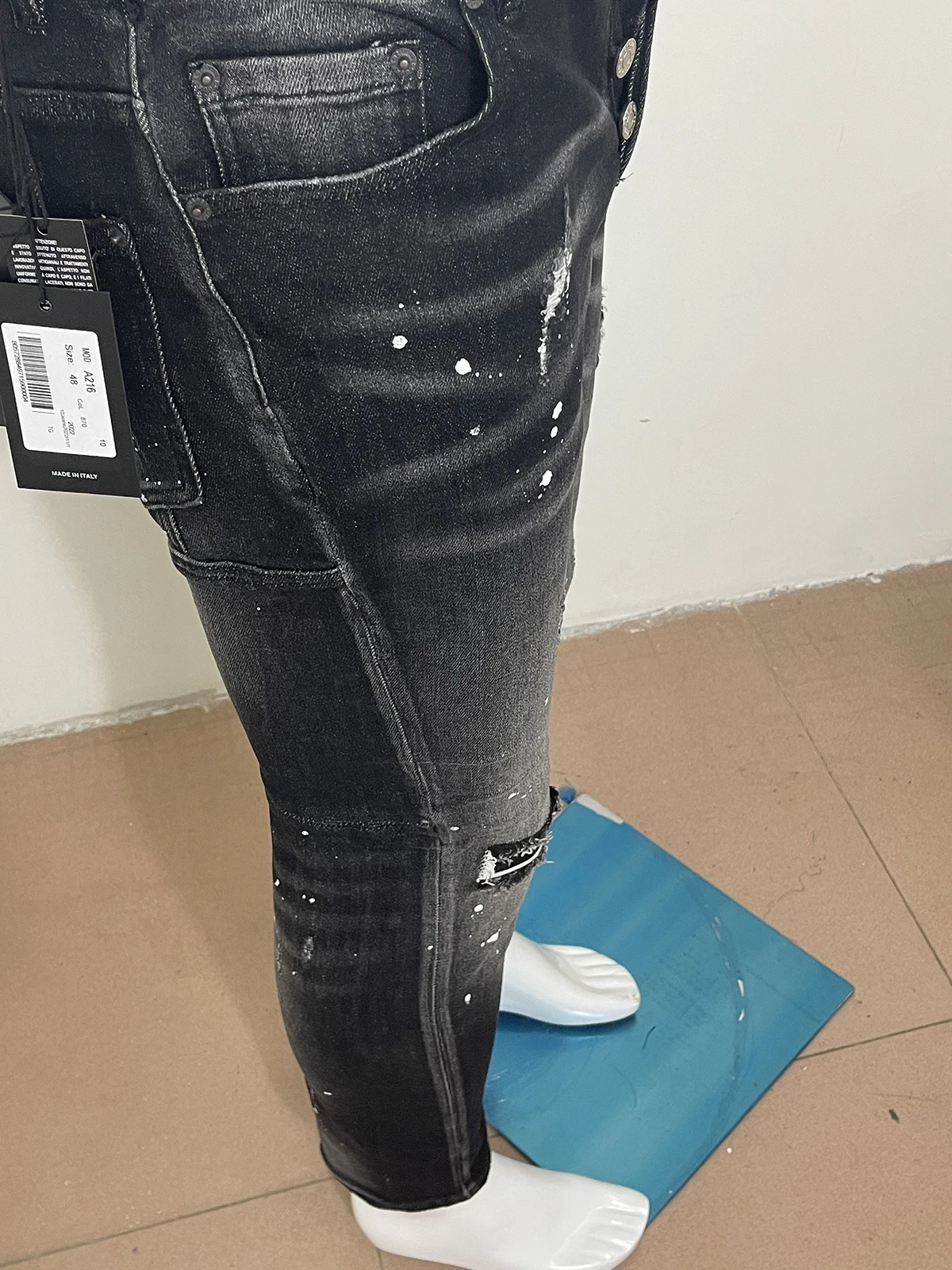 2023 spring and autumn new style D2 jeans men wash worn holes patch paint three-dimensional cut small feet black jeans man