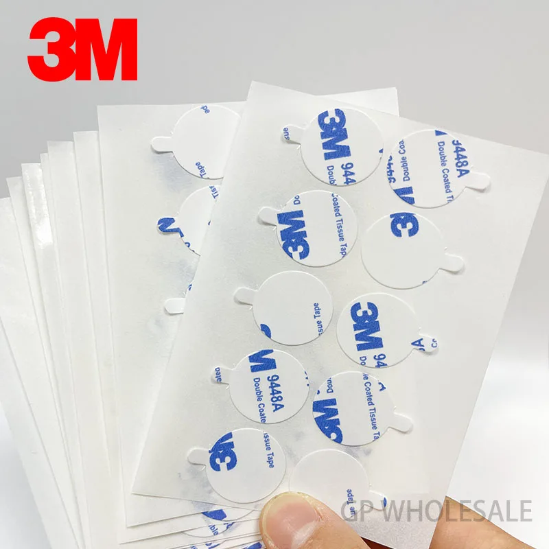 

500 circles 3M 9448 White Double Sided Adhesive Tissue Paper Sticker Round 20mm Circle Liner with Handle Bar / with Remove Tab