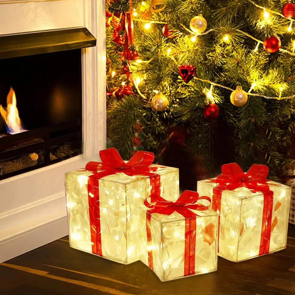 

Рождественское светящееся украшение, бант, Подарочная коробка светодиодный светильник кой, подарочные коробки, чехол, Рождественская елка, украшение для рождественской вечеринки
