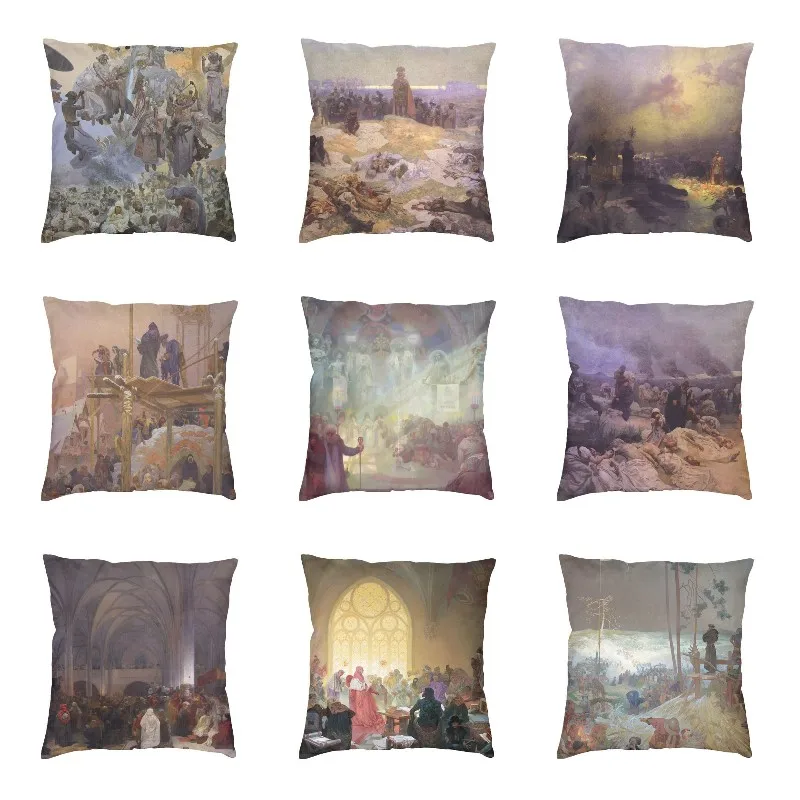 

The Slav Epic Mucha Cushion Cover Sofa Decoration Square Twenty Paintings By Alphonse Throw Pillow Case 45x45cm