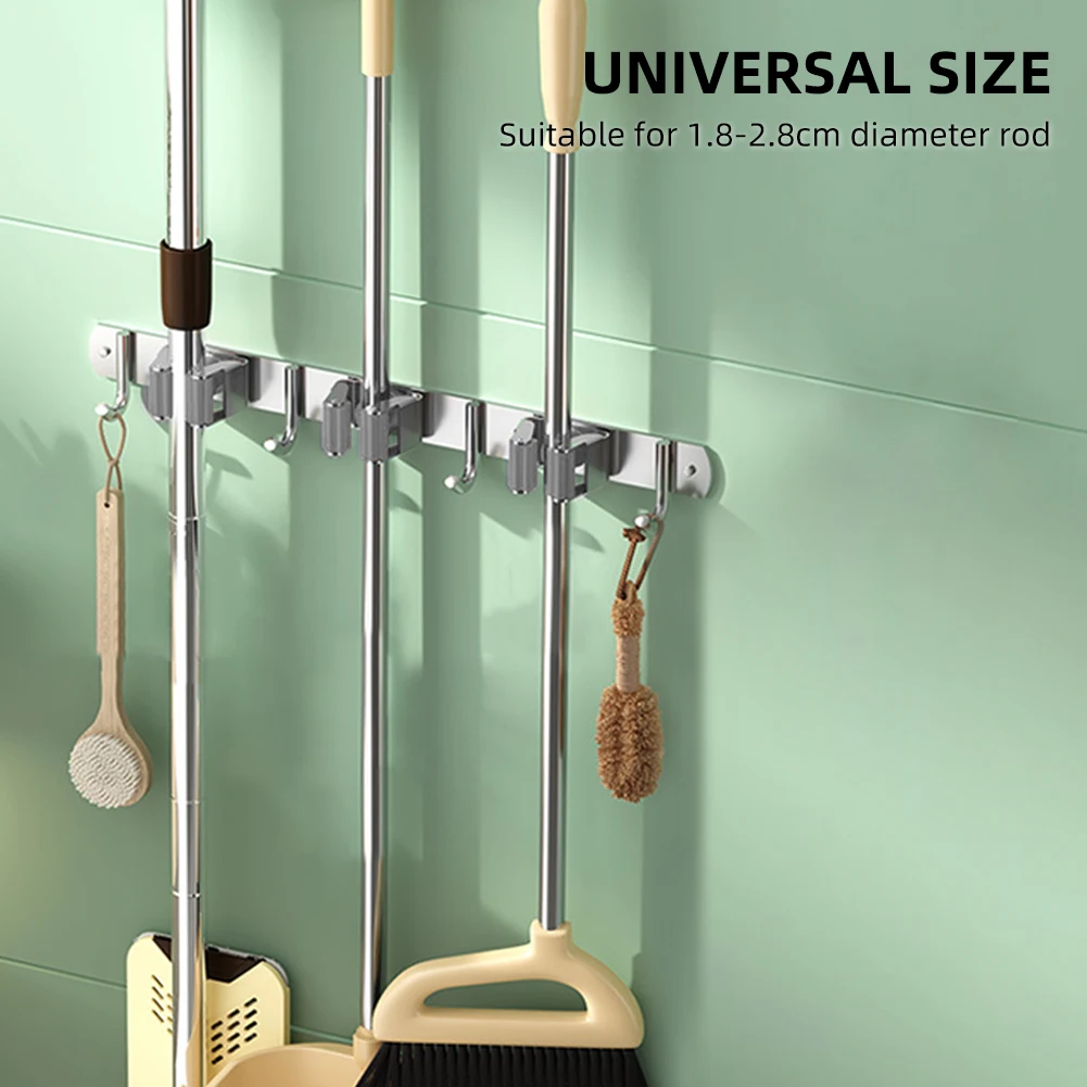 

2pcs Wall Mounted Mops Holder Multi-Purpose Hooks Self Adhesive Broom Hanger Hook Kitchen Bathroom Organizer Strong Wall Hooks