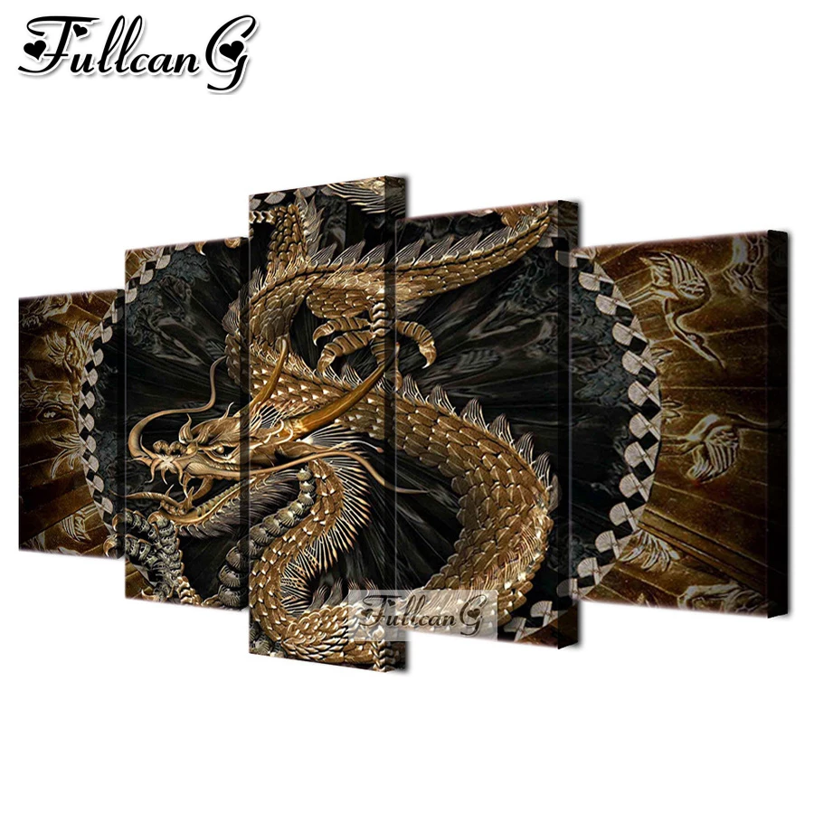 

Diy Diamond Painting Ancient Chinese Dragon 5 piece Full Square Round Drill Diamond Embroidery Animal Mosaic Wall Art AA3917