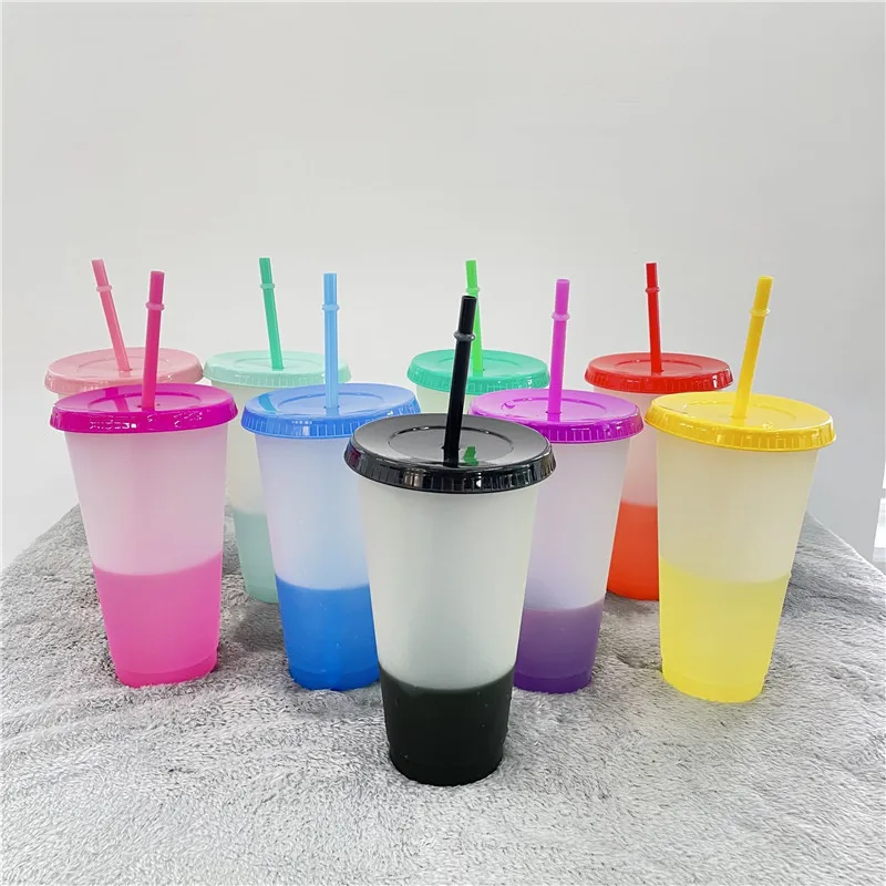 

10PCS 710ml Large-capacity Straw Cup Temperature-sensitive Color-changing Cups Reusable Water Cup with Lid Coffee Cup Drinkware
