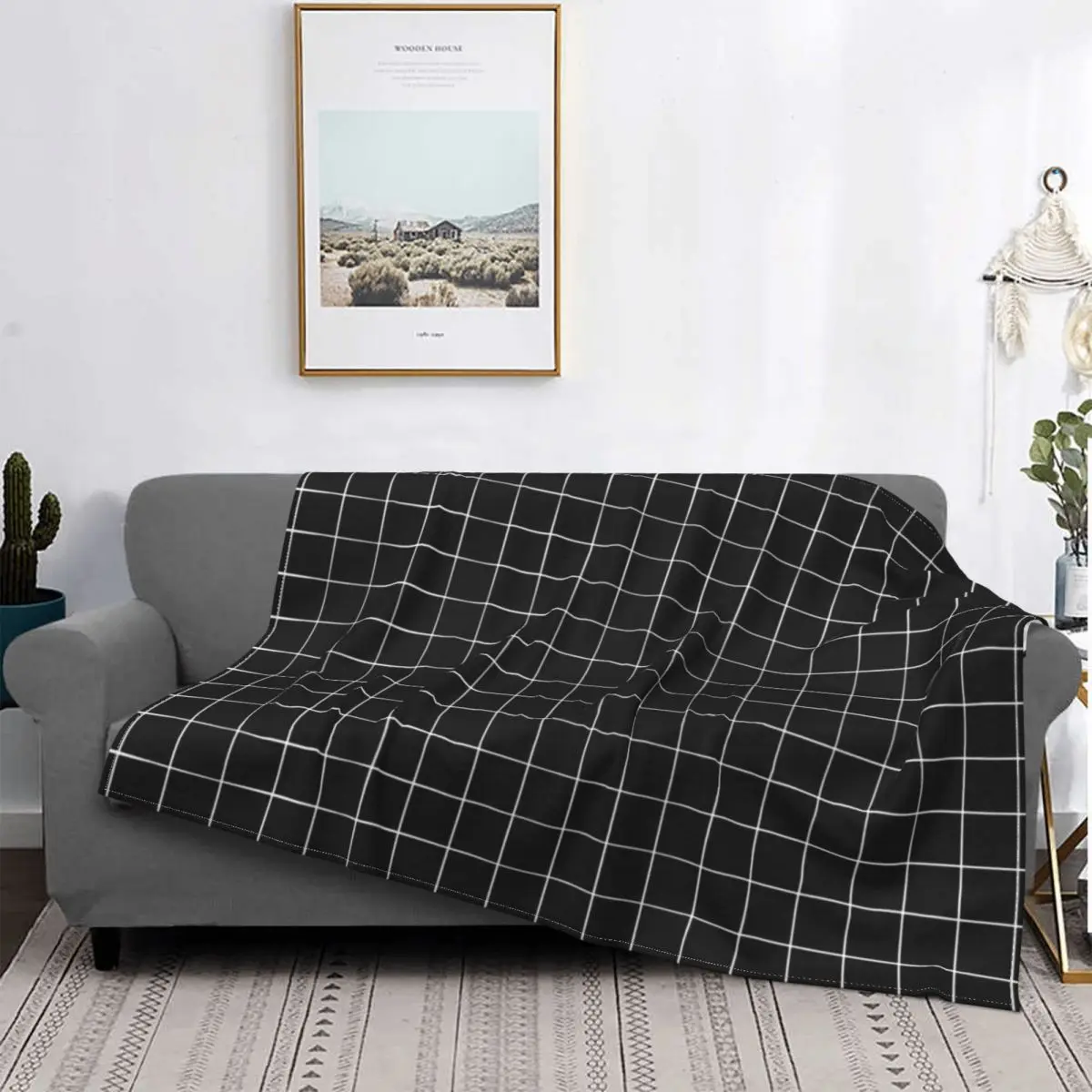 

Black Grid Blanket Stripes Plaid Tartan Pattern Plush Warm Ultra-Soft Flannel Fleece Throw Blankets For Sofa Bedspread Velvet