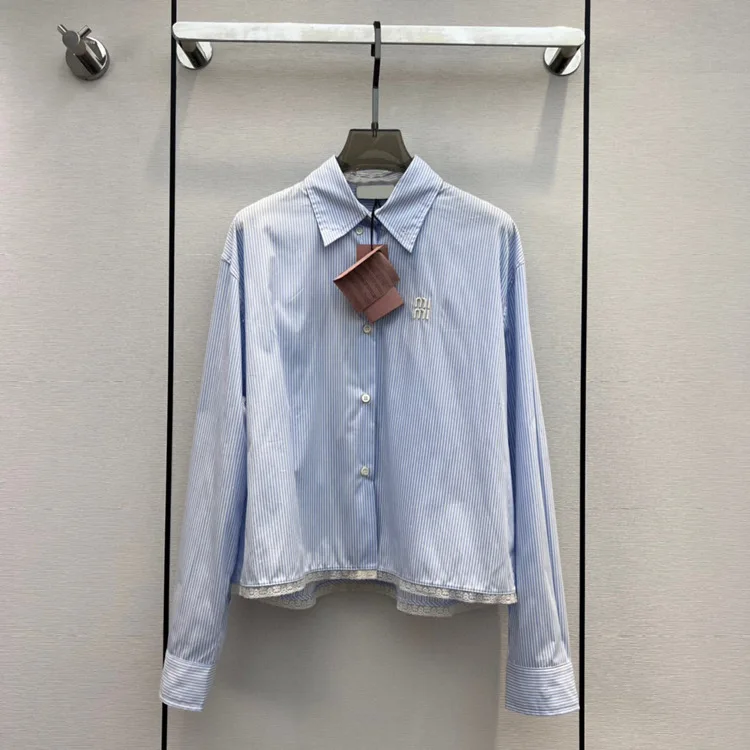 

2023 бутик женское платье для девушек возраст снижение кружева дизайн полосатая рубашка с длинным рукавом тонкая