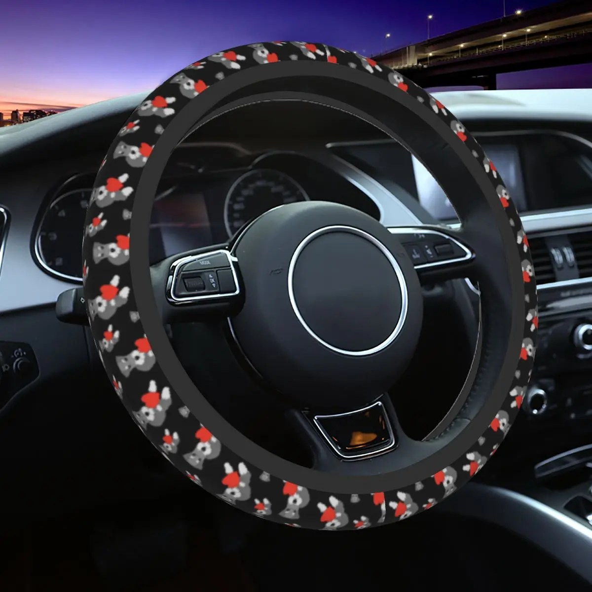 

37-38 Car Steering Wheel Cover Cute Schnauzer Dog Animal Soft Auto Decoration Colorful Steering-Wheel Accessories
