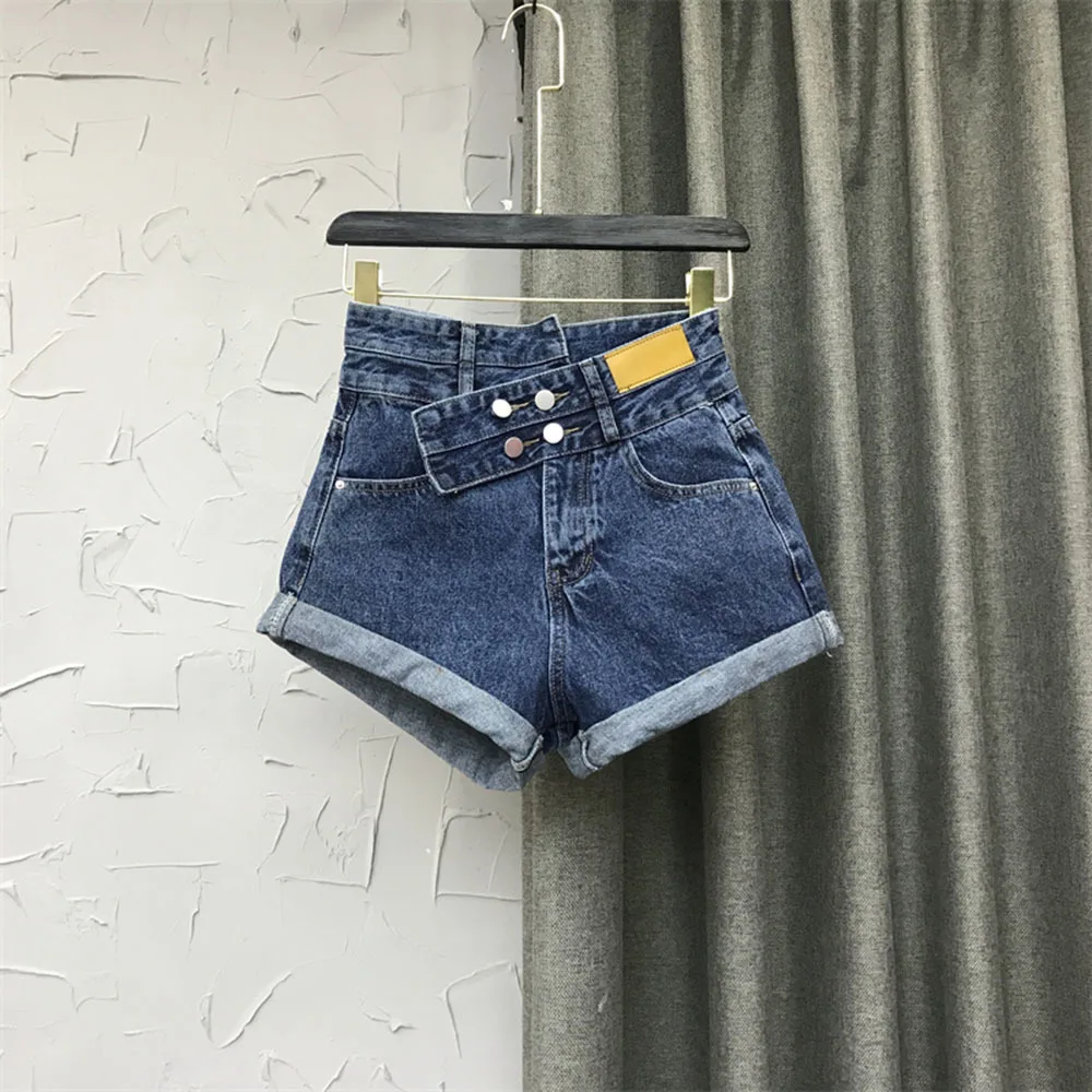 

2022 Summer New Elastic European And American Style Bag Hip Fashion Slim Denim Shorts With Curled Edges For woman