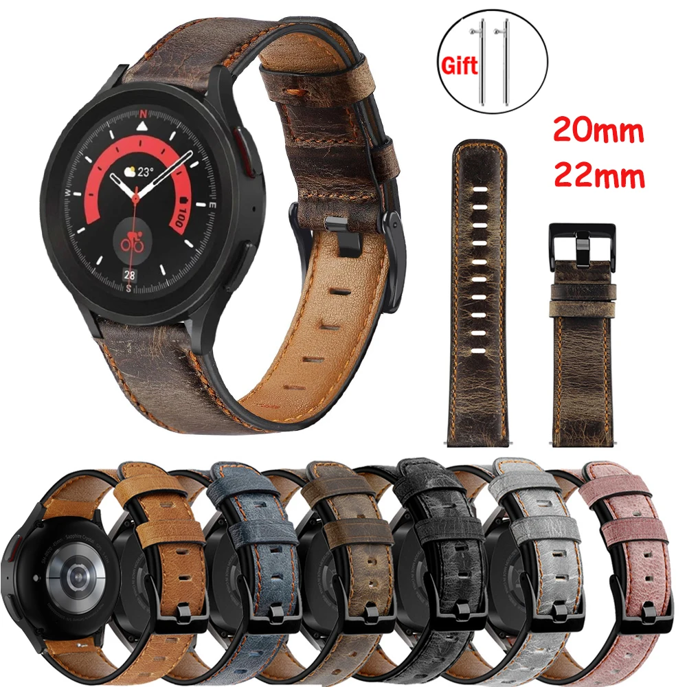 

Genuine Leather band for Samsung Galaxy watch 4/5/pro 44mm 40mm 45mm/4 classic/Active 2 46mm 20mm 22mm bracelet Amazfit GTS 2e/3