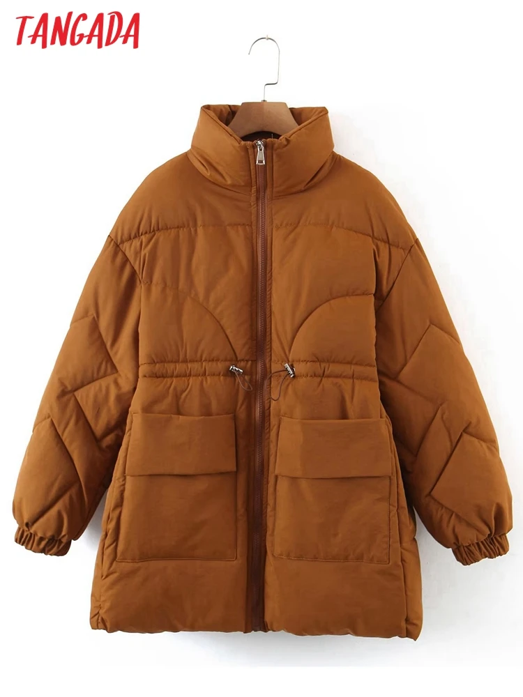 

Tangada Women Warm Parkas Waist Adjust Zipper Loose 2022 Winter Elegant Coat 5T30
