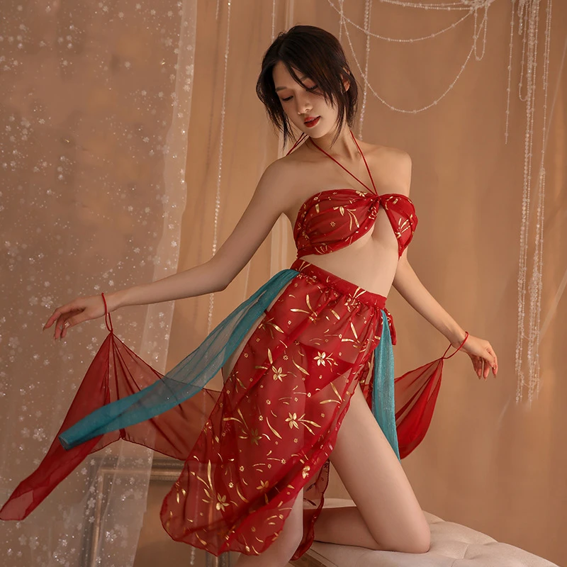 

1Set Traditional Classic Chinese Sexy Lingerie Sexy Flying Apsaras of Dunhuang Lingerie Exotic Suit Cosplay Outfit Chiffon See T