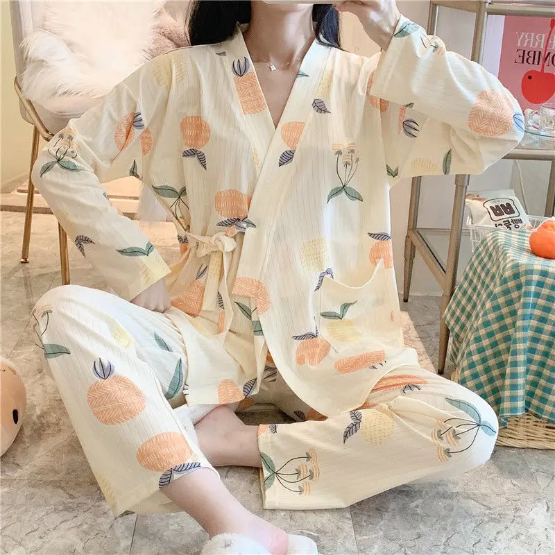 

Kimono Pijama Kawaii Sleepwear Women's Spring and Autumn Pygama Femme 2021 Pyjamas for Women Sleepwear Home Clothes for Women