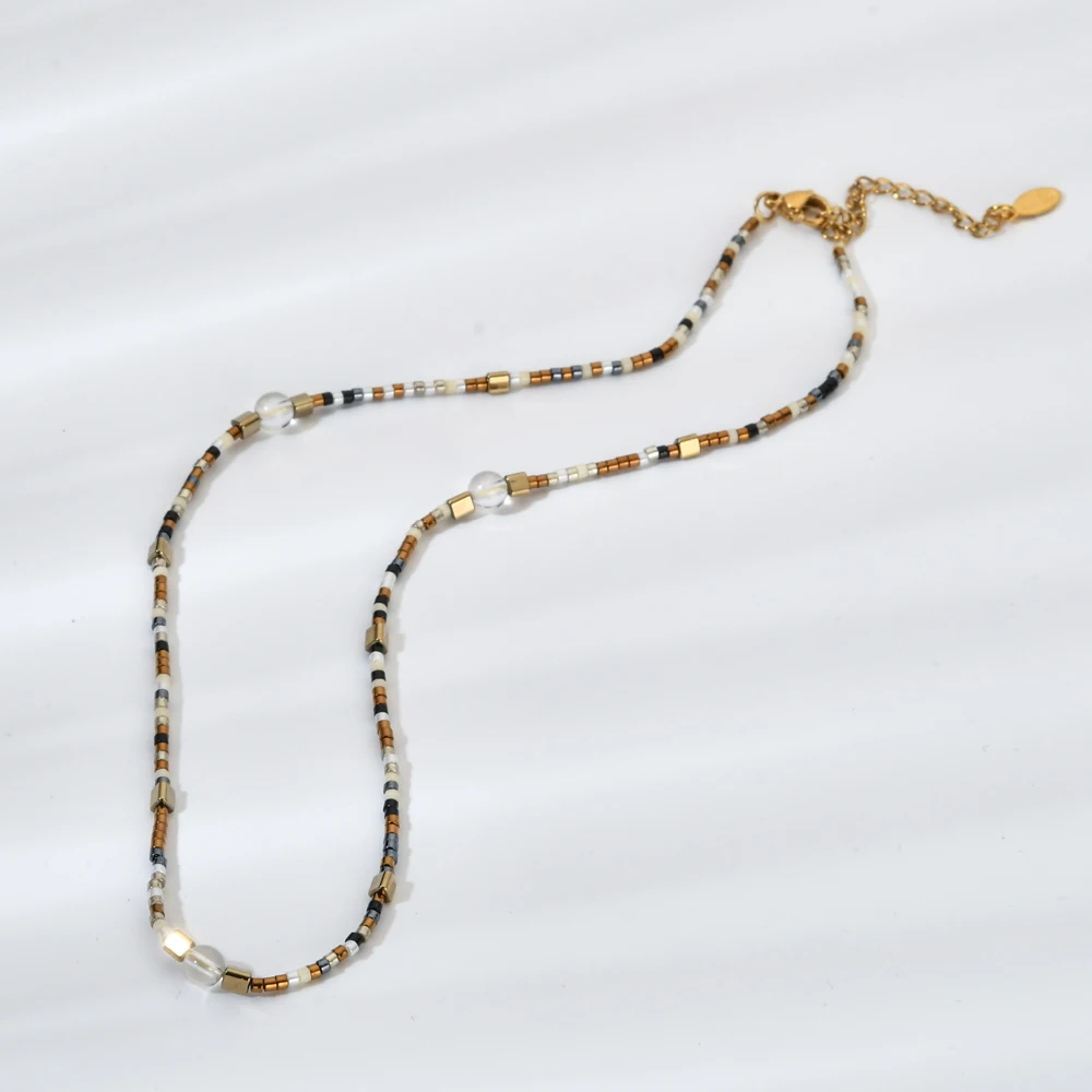 ZMZY Fashion Brand Simple Brown Beads Short Necklace For Women Natural Crystal Stone Choker Necklaces Bijoux Ladies Jewelry