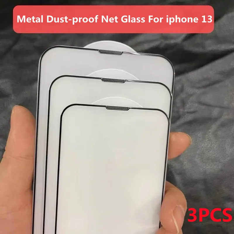 

3Pcs Dust Net Full Cover Protective Glass For iPhone 13 12 11 Pro Max XR XS Max Protector Tempered Glass For iPhone 12 13 Mini