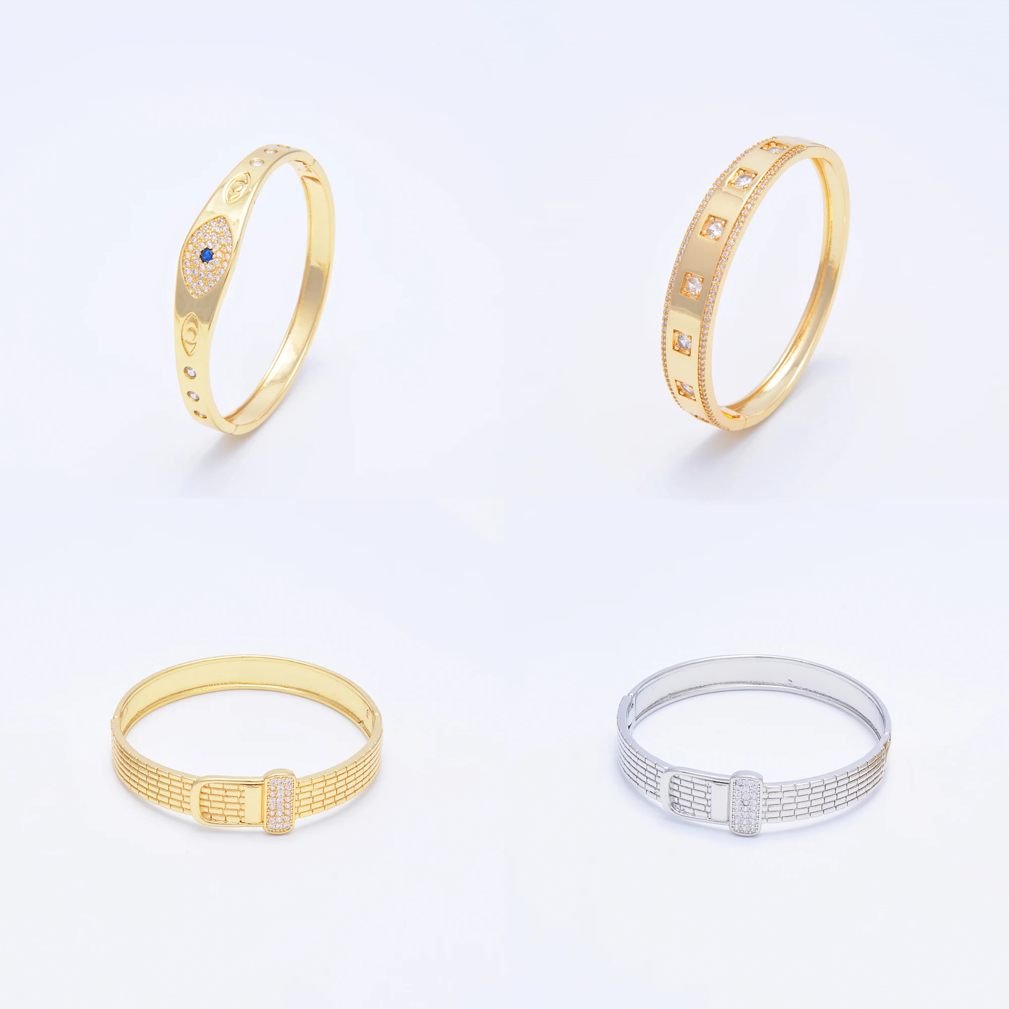 

Bangles for Women Demon Eye Charm Jewelry Brass Accessories Paved Zircon Simple Closed Gold/Silver Color Bracelet Free Shipping