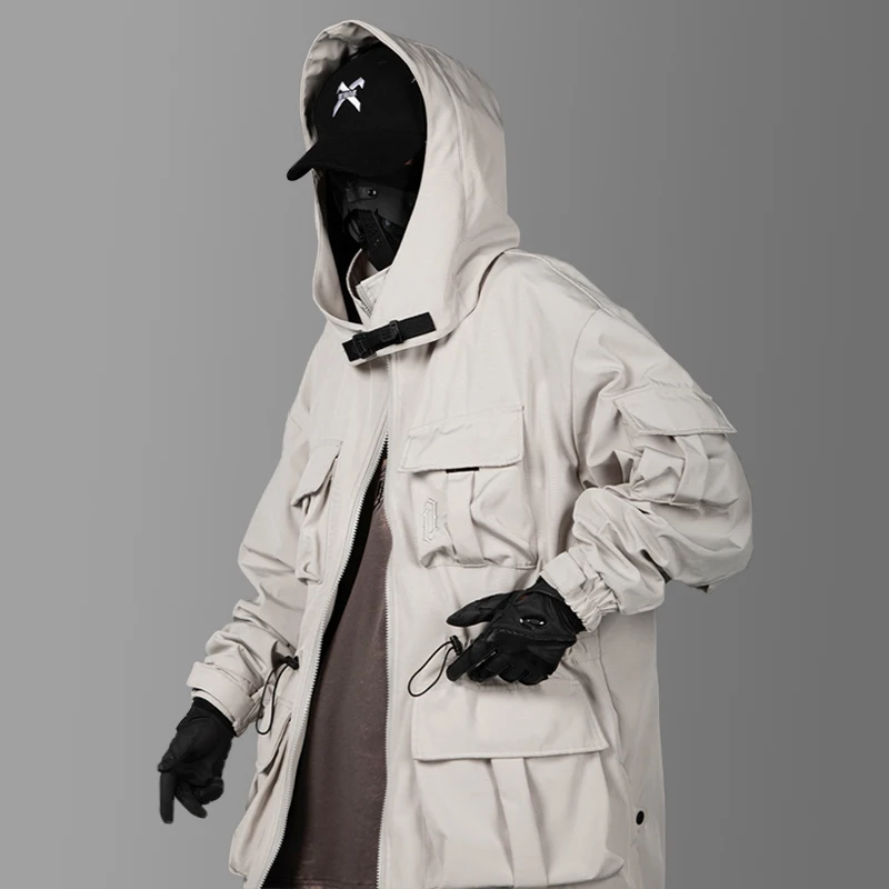 2023 New Hip Hop Black Cargo Men Jacket Hooded Coat Streetwear Women Multi-pocket Pockets Beige Windbreeakr Parkas #025