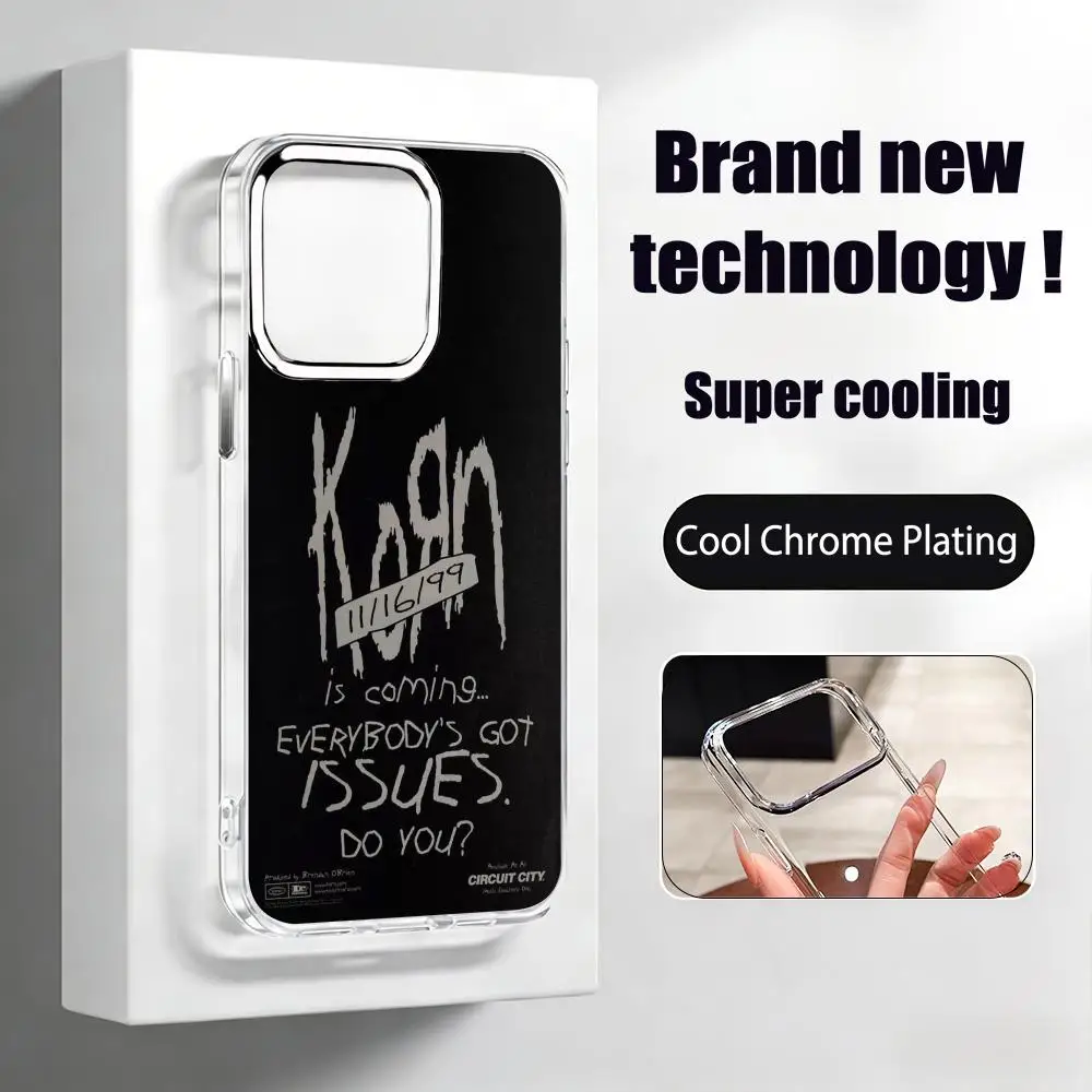 Фото Популярный чехол для телефона с изображением группы Korn для iPhone 17 Air, 16, 15, 14, 13, 12, 11 Pro Max Plus, с хромированными кнопками и прозрачным кольцом для камеры №3