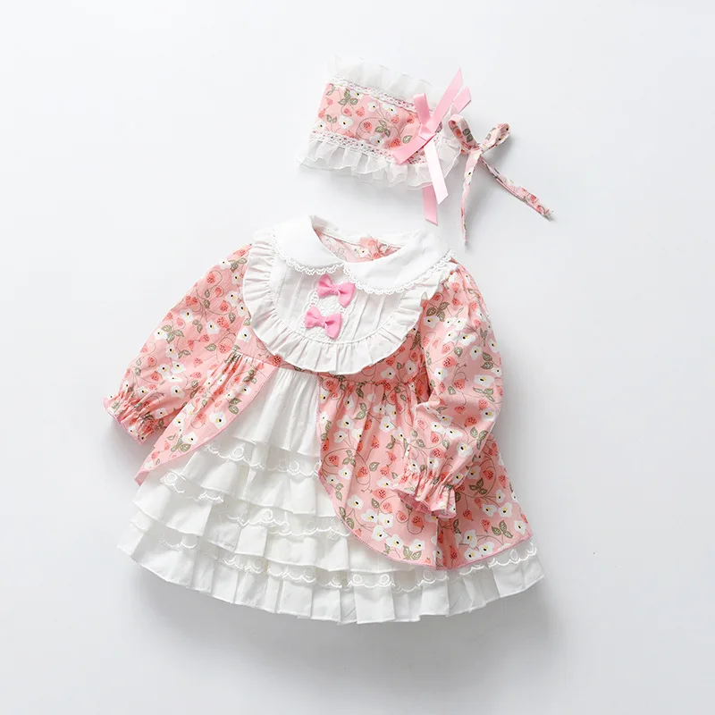 

Baby Girls Dress Kids Clothes Peter Pan Collar Floral Print Girls Party Princess Layered Dress Children Clothing with Hairband