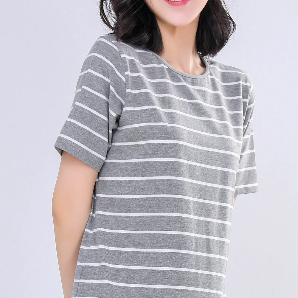 Spring Summer Women's Nightdress Striped Large Size Short Sleeve Loose Homewear Sexy Sleepwear Women Night Gown Nightwear