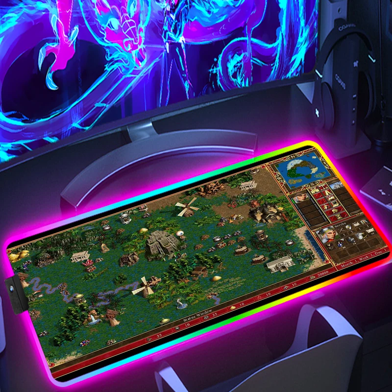 

RGB коврик для мыши, игровой коврик для клавиатуры, аксессуары для ПК, коврик с подсветкой, аниме Mini компьютерный коврик Heroes of Might and Magic 3 Map на з...