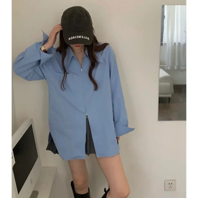 Korejepo белые рубашки с двойной молнией женские осенне-зимние однотонные простые