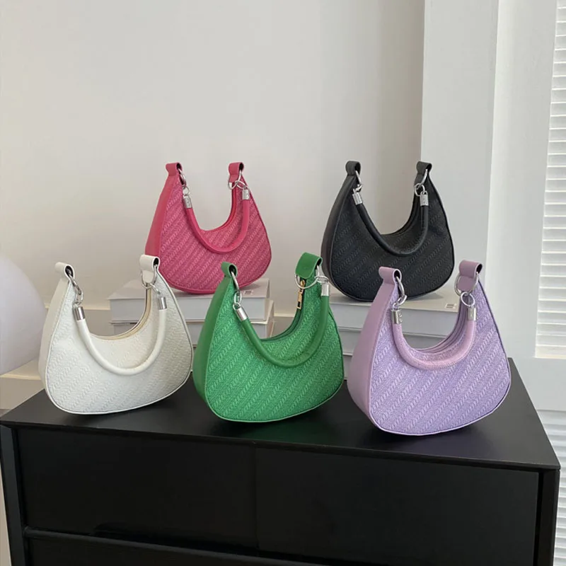 

Women's New Summer Trend Armpit Simple Casual Shoulder Bag Vintage Lady Handbag Fashion Crescent Black Pink White