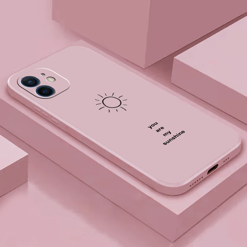 

Cute Sunshine Lanyard Phone Case For iPhone 13 Pro Max 11 12 Pro Max XS Max XR X 8 7 Plus Liquid Silicone Soft Back Cover Coque