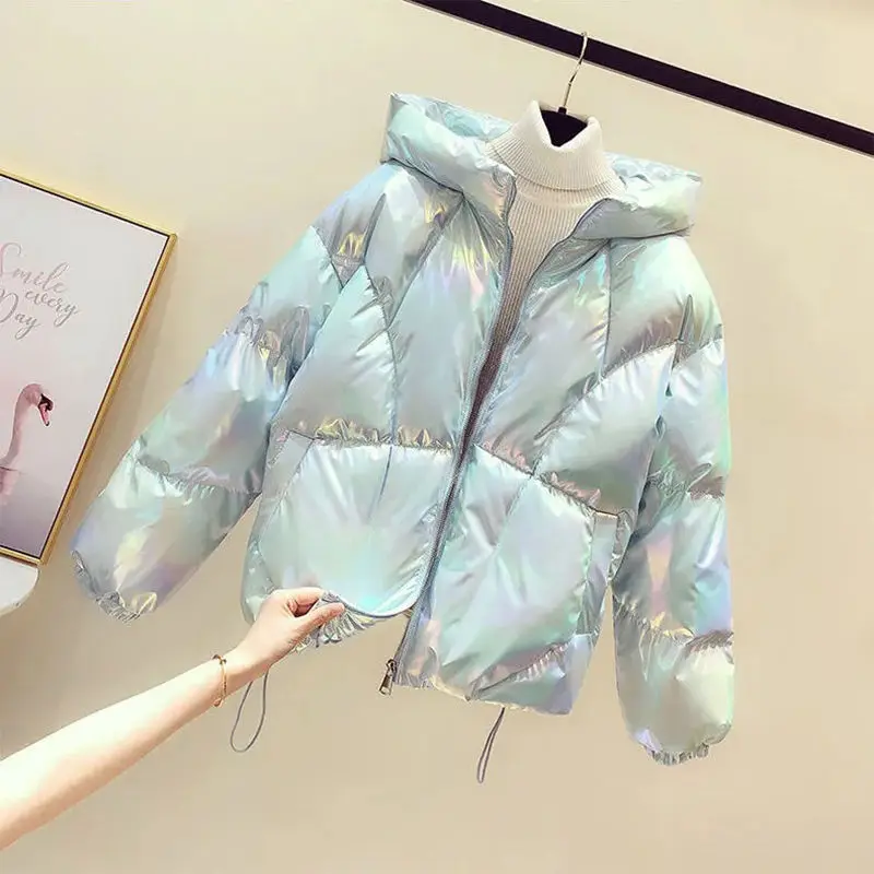 2023 New Winter Jacket Women Parkas Glossy Down Cotton Jacket Hooded Parka Warm Female Thickening Jacket Casual Outwear A12