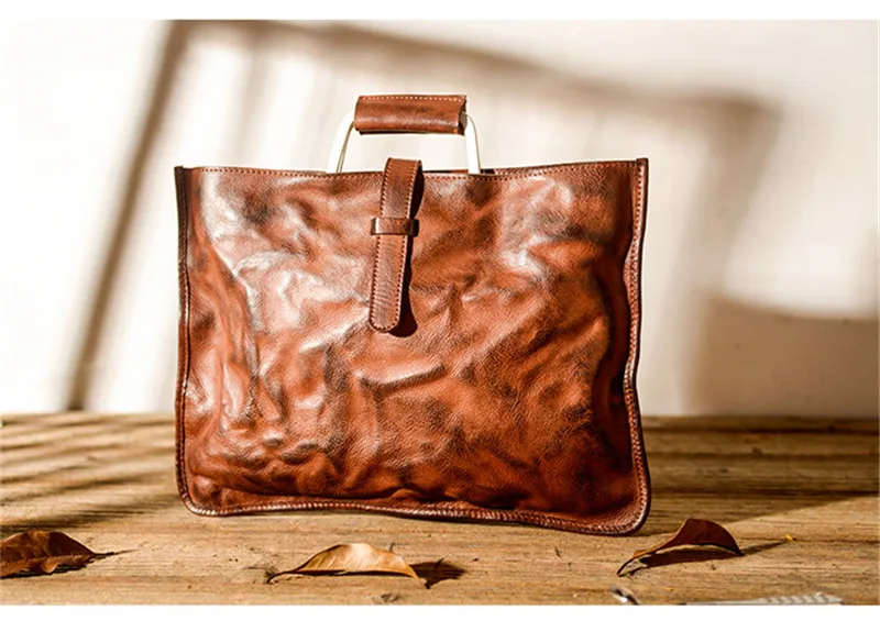 Vintage luxury genuine leather men's women's criefcase business casual high quality real cowhide lawyer work laptop handbag
