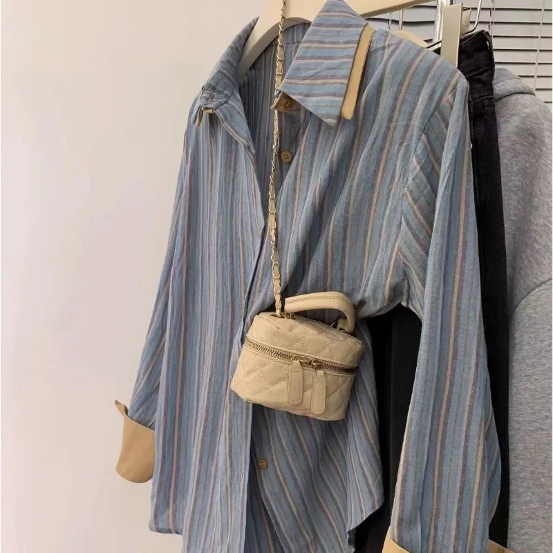 Женские рубашки DAYIFUN в синюю полоску осенние свободные дизайнерские блузки