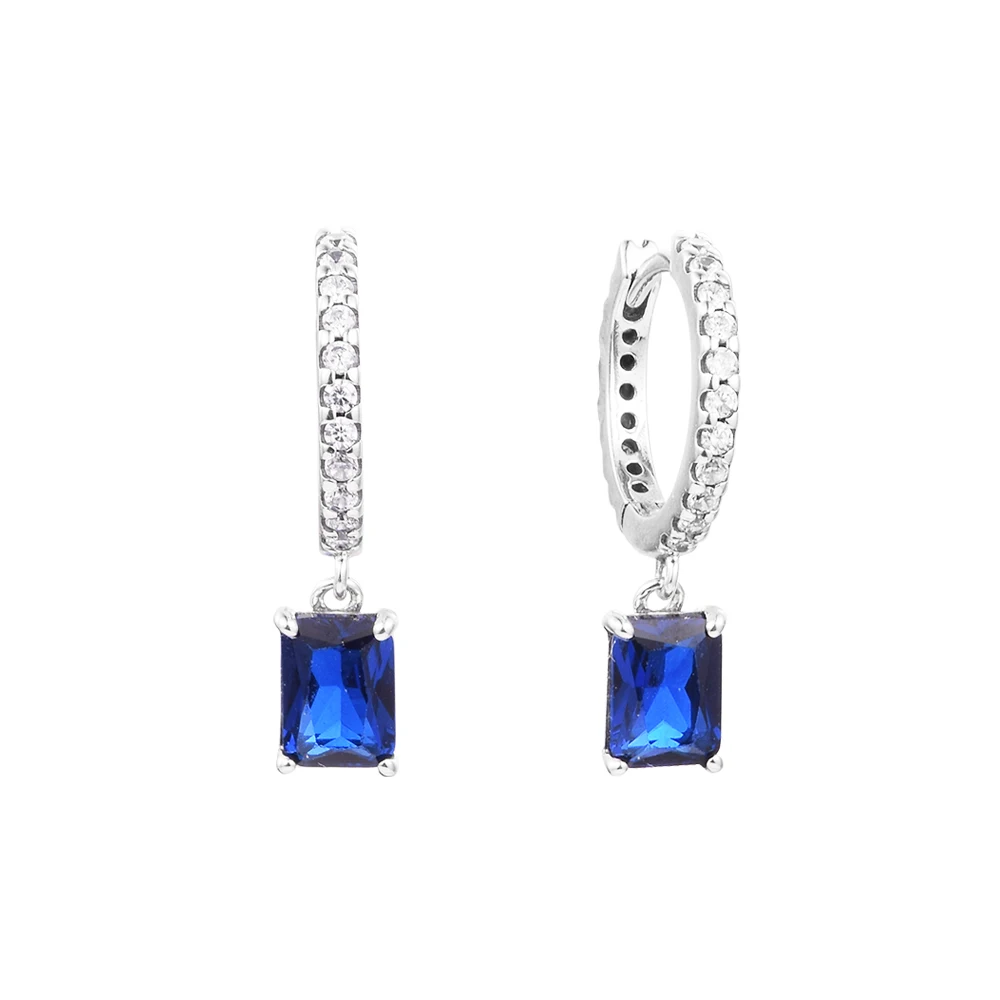 

QANDOCCI 2022 Зимние Синие прямоугольные сверкающие серьги-кольца для женщин Аутентичные 925 модные серебряные украшения