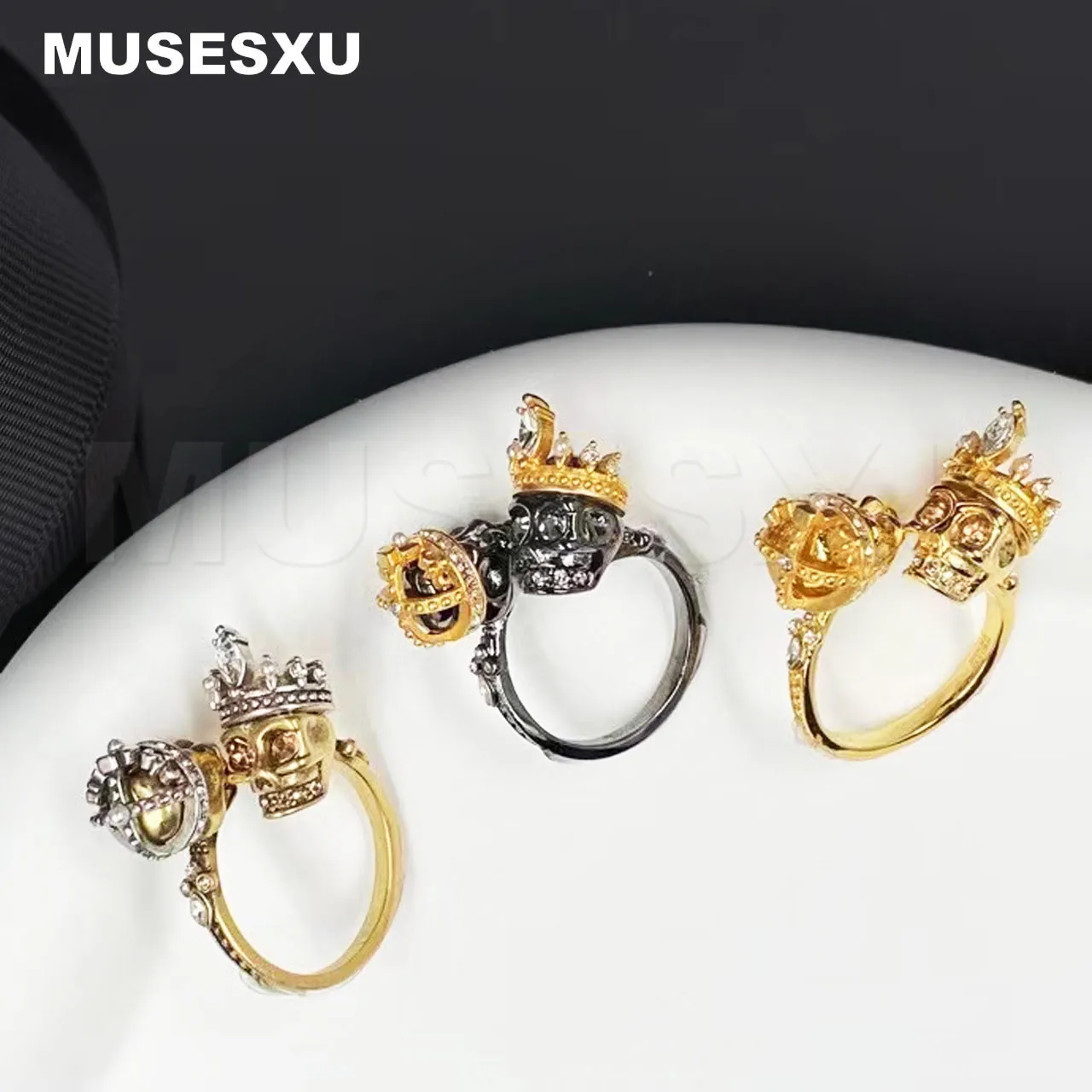 Joyería y accesorios de marca de lujo para hombres y mujeres, anillo abierto hueco tejido con calavera plateada, regalos de fiesta, 2022