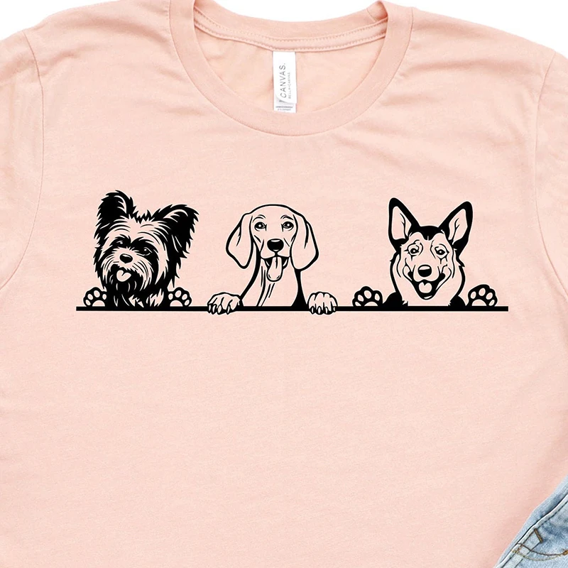 

Футболка женская с принтом симпатичных собак, хлопковая с коротким рукавом, с графическим рисунком, подарок любимому собаке, Винтажная футб...
