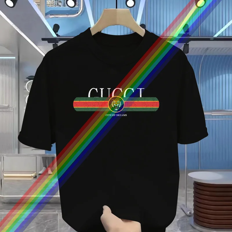 Мужская черная хлопковая футболка с принтом тигра