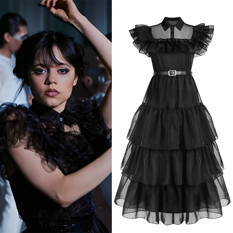 Movie Wednesday Cosplay Dresses Wednesday Addams Cosplay Costume Gothic Wind Adult Kids Children Dress Halloween Party Costumes