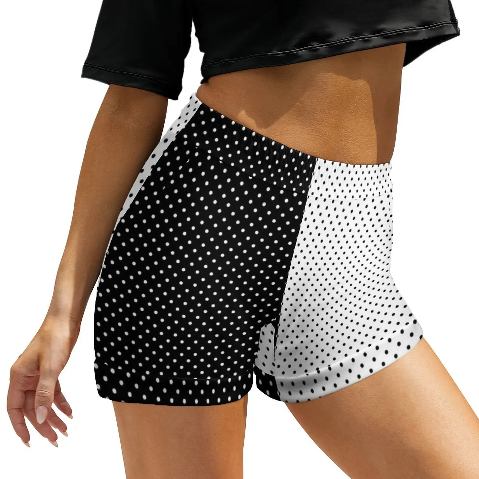 

Black And White Two Tone Shorts Elastic Waist Retro Polka Dot Print Shorts Kawaii Oversized Short Pants Streetwear Bottoms Gift