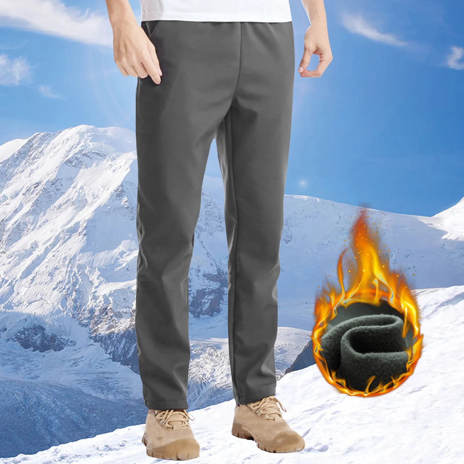 

Men's Casual Warm Pant Solid Windproof Outdoor Pants h Pocket Drawstring Pants Rain- Warm Boy Apparel Training Pants for Man