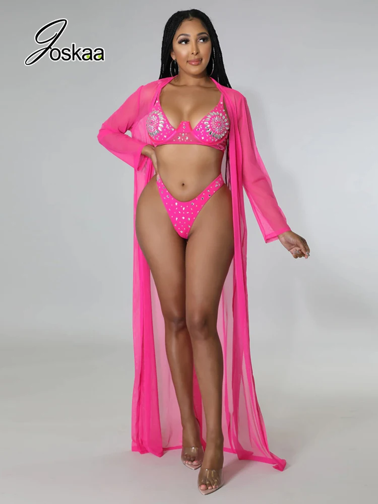 

Joskaa, комплект бикини из 3 предметов, сексуальное, горячее бурение, бикини с накидкой, модные купальные костюмы для женщин, 2022, купальник для о...