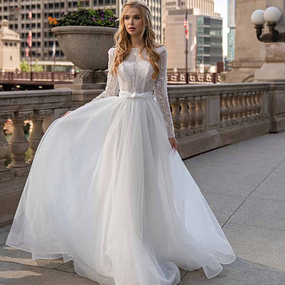 

Женское свадебное платье с блестками It's yiiya, блестящее ТРАПЕЦИЕВИДНОЕ ПЛАТЬЕ до пола с длинными рукавами и бантом на лето