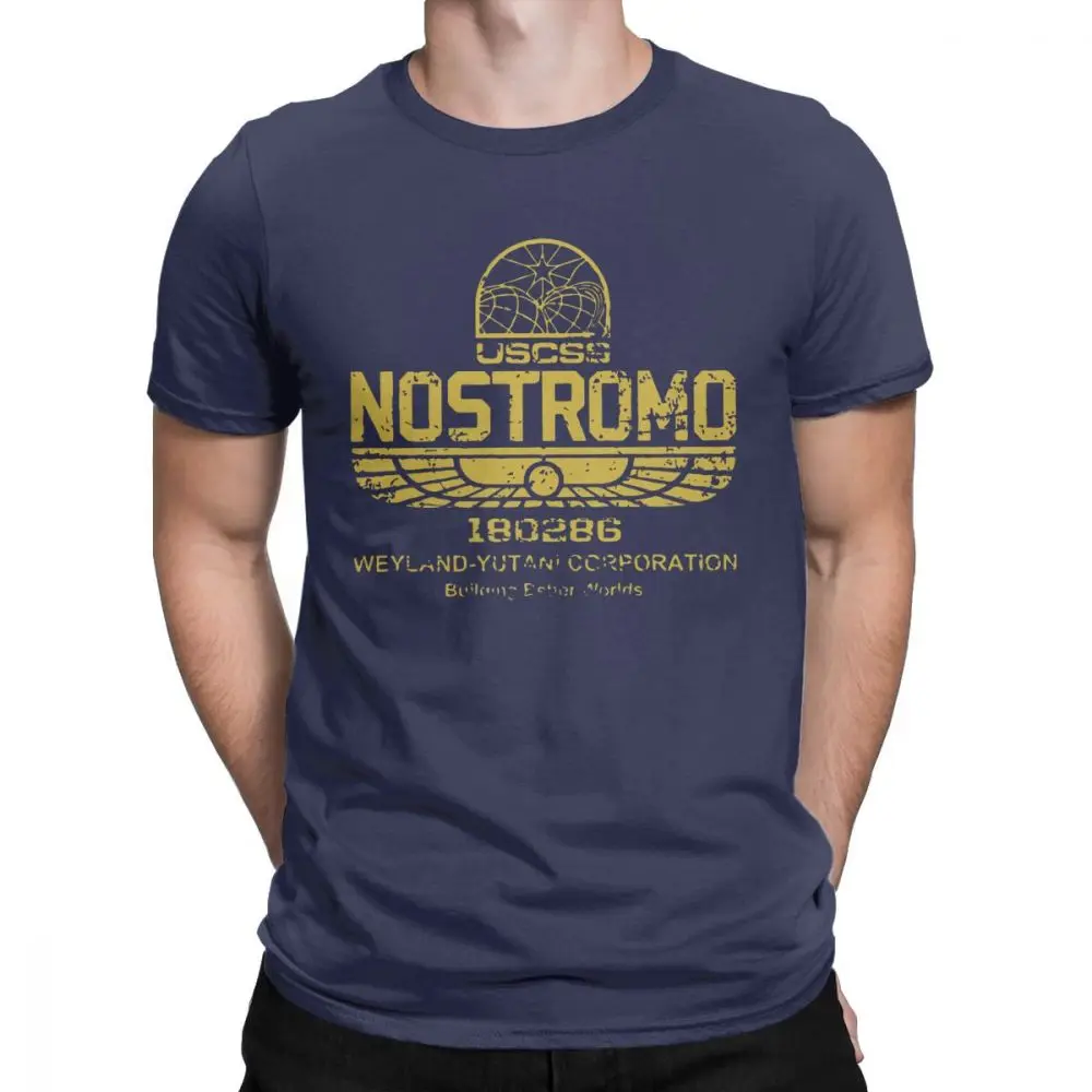 

Vintage Aliens Nostromo Gold Logo Tshirt Men Round Neck 100 Percent Cotton T Shirt Weyland Yutani CORP New