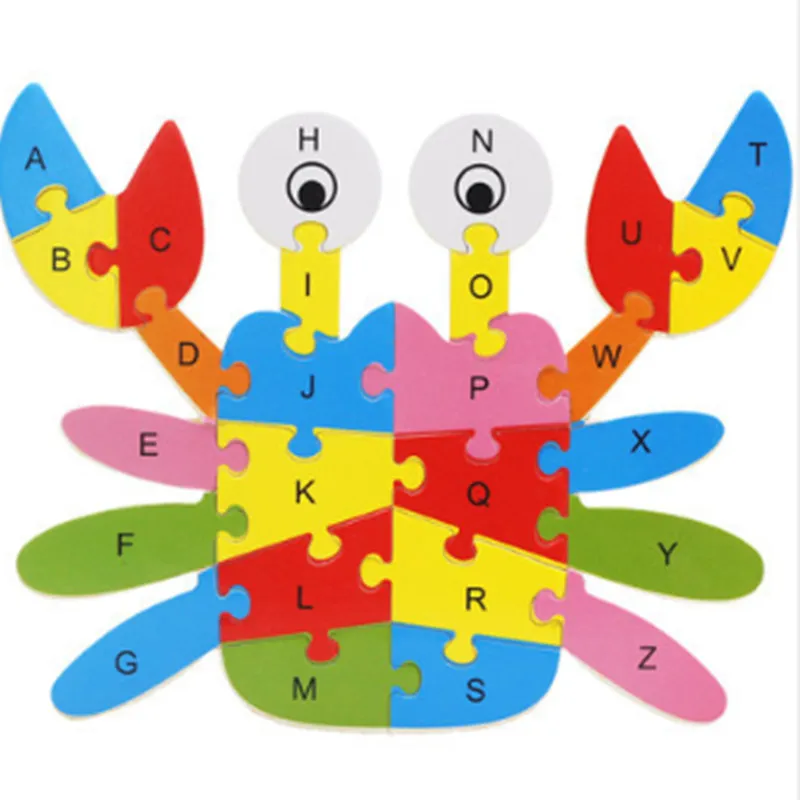 

3D Wooden Puzzle 26 Alphabet for Children Early Preschool Educational Developing Toy Jigsaw Digital Animal Cartoon Game Kids Toy