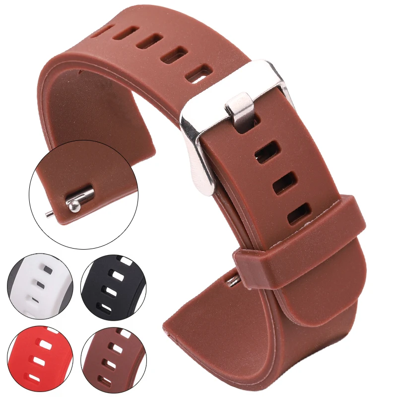

5 Colors Watchband 18 20 22mm Silicone Rubber Watch Band Women Men Waterproof Sports Strap Metal Buckle Quick Release Spring Bar