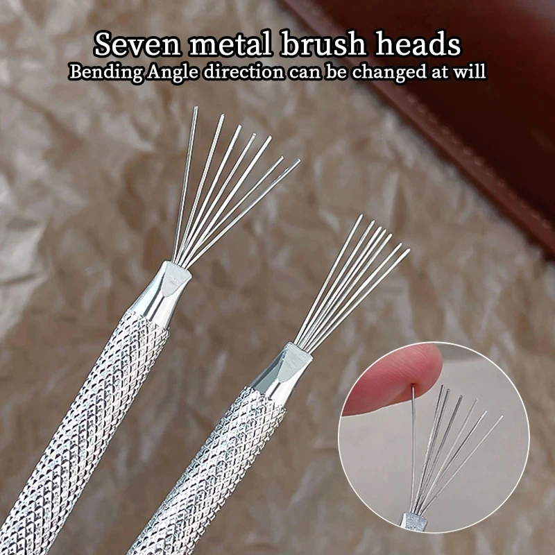 7 Pin Stripe Steel Nail Brush Liner Ultra-thin Line Drawing Pen Manicure Wood UV Gel Brushes 3D Tips Painting Tools