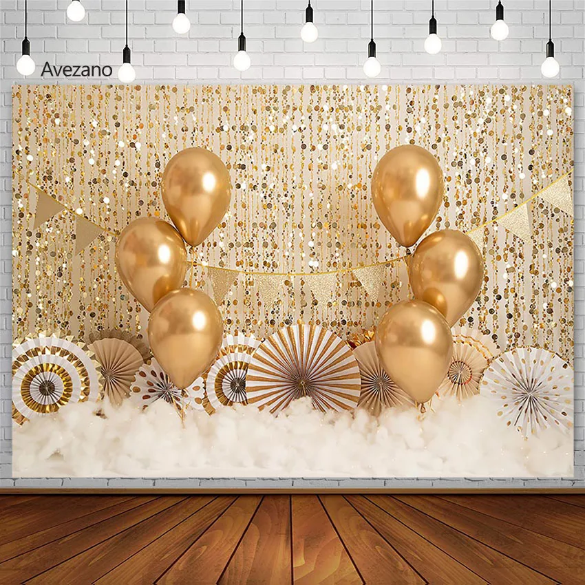 

Avezano Cake Smash Photography Background Newborn Birthday Portrait Decor Gold Balloon Glitter Backdrop Photo Studio Photoshoot