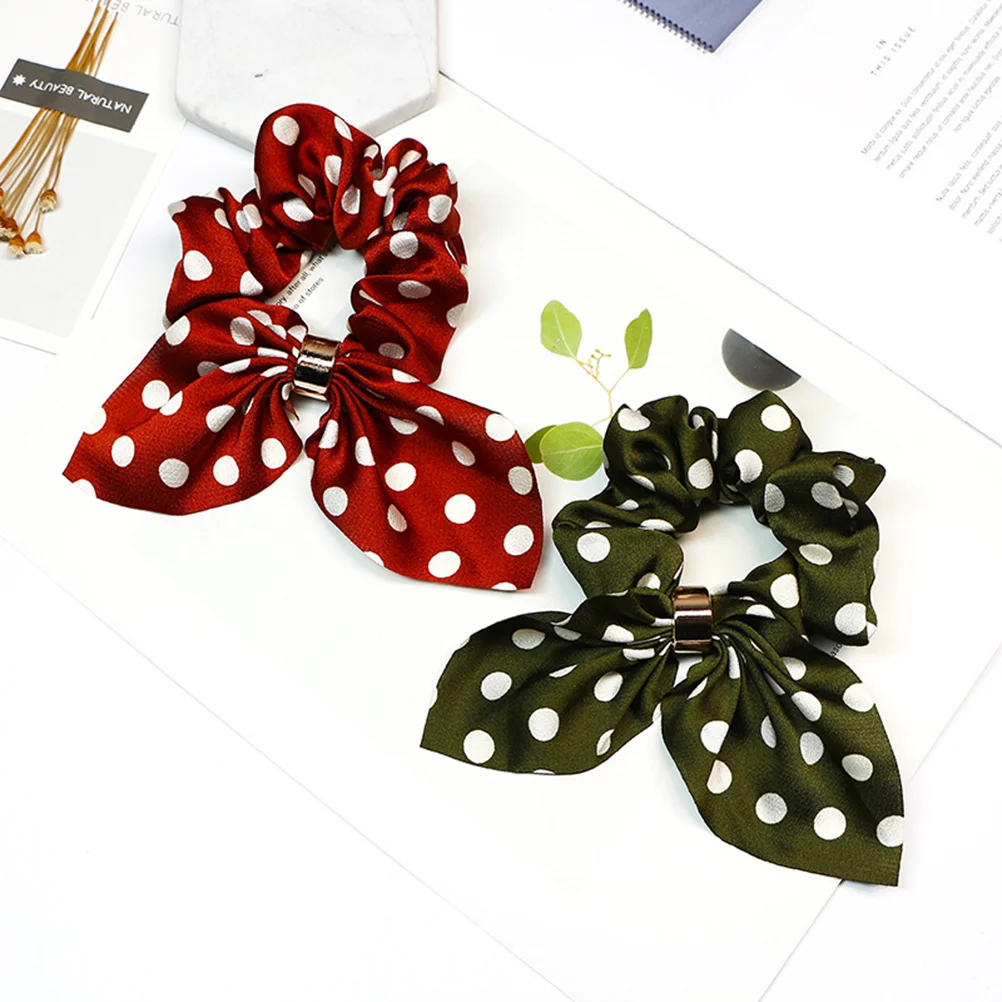 

Hair Elastic Scrunchies Ties Dot Bowknot Band Ear Bow Ponytail Holder Polka Tie Rabbit Bands Bows Knot Bunny Forthick Ribbon
