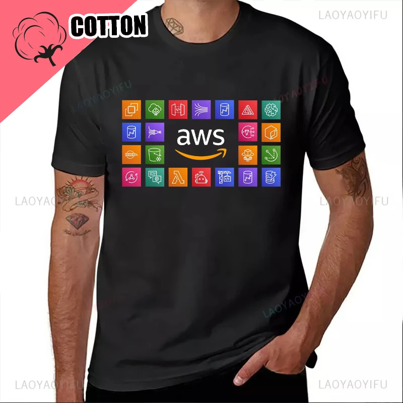 Фото Новая эстетичная одежда, черные футболки, толстовки, логотип AWS (логотип Amazon Web Services), футболка, спортивные футболки для фанатов, уличная одежда №3