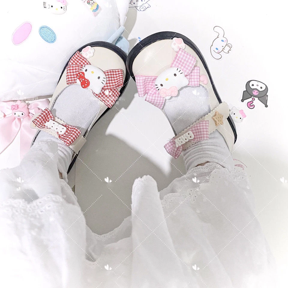 

Kawaii Hello Kitty Leather Shoes Cinnamoroll Melody Lolita Shoes Leather Shoes Jk Uniform Skirt Shoes Casual Girl Princess Shoes