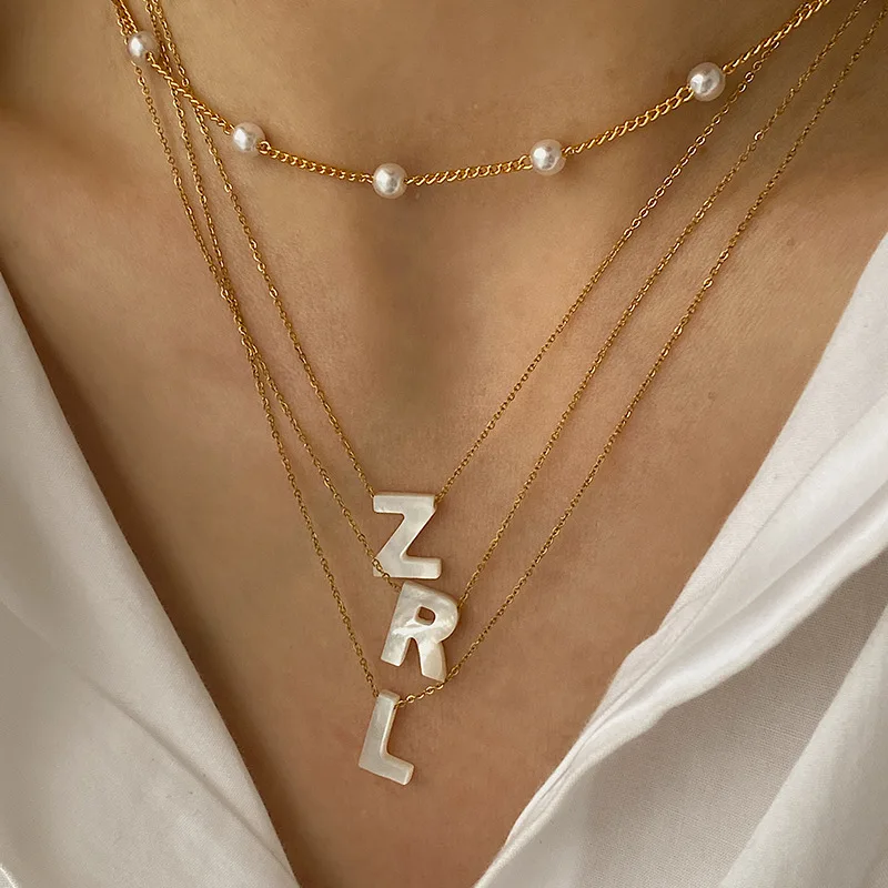 

CARLIDANA Natural Sea Shell Letter Necklace Thin Chain Initial Necklaces for Women Dainty Pearl Choker Necklace Dropshipping