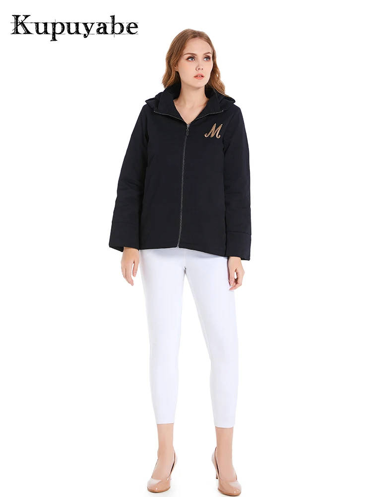 KUPUYABE Women's Winter Jacket Cotton Filled Cotton Jacket Thickened Thermal Windproof Zipper Pocket Fashion Coat